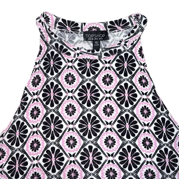 Topshop Retro 70s Style Floral Print Pink and Black Tank - Picture 5 of 8